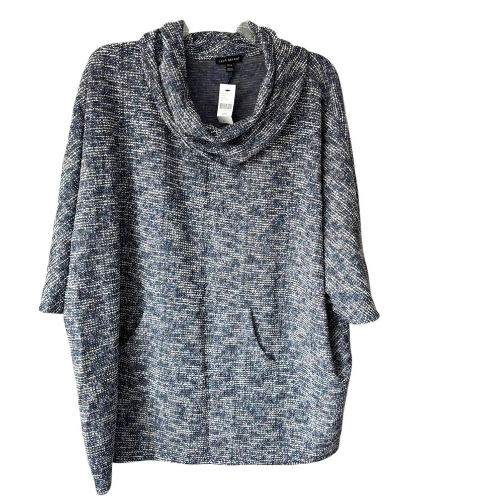 NWT Lane Bryant Boucle Blue Multi Cowl Neck Batwing Top SZ 22 -24